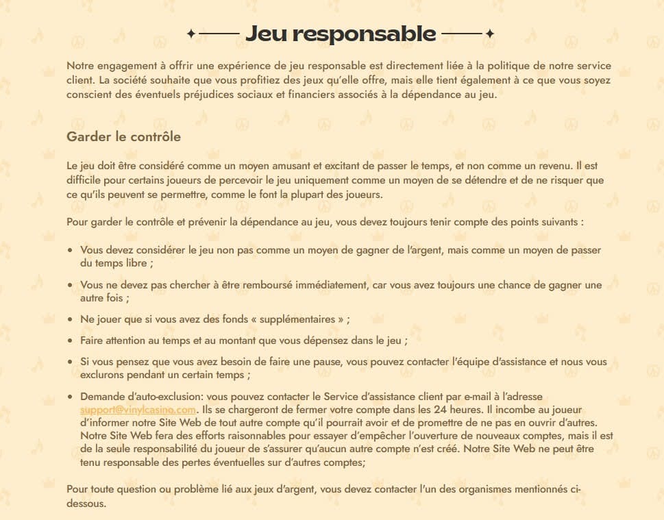 jeu responsable vinyl casino